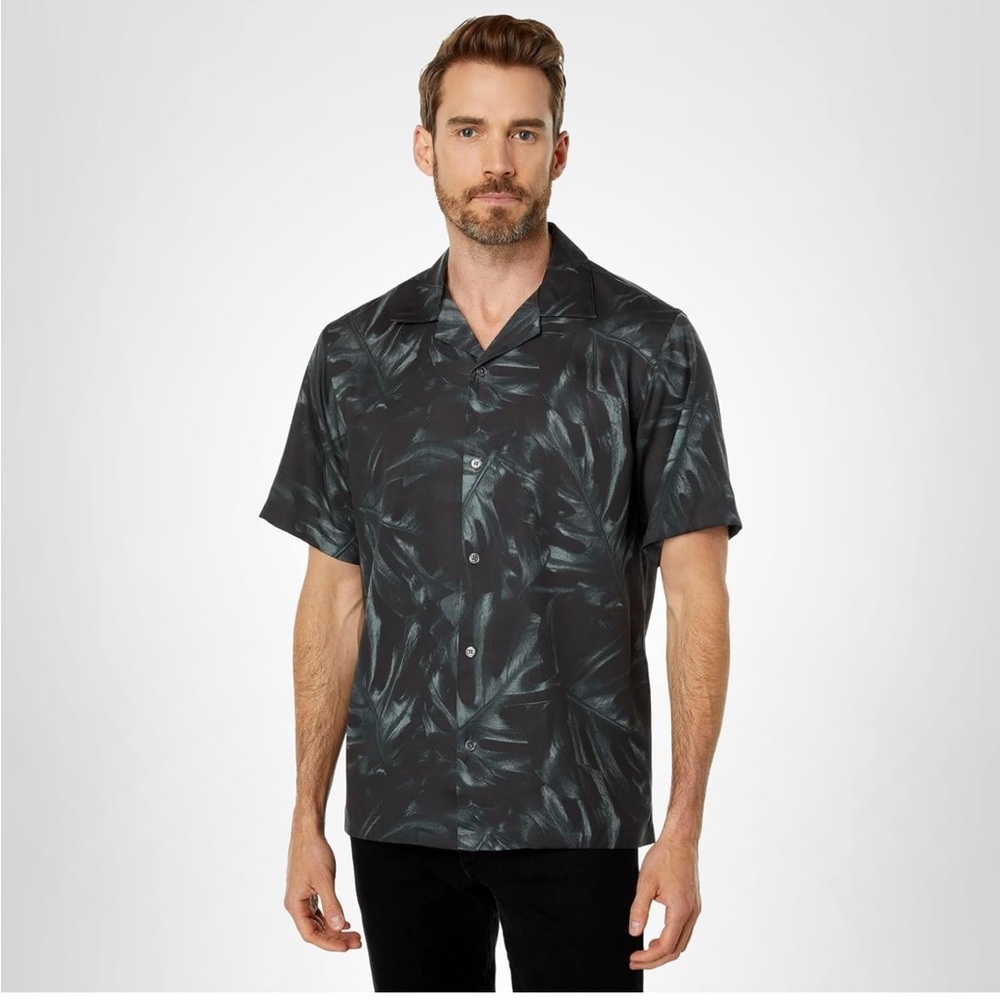 Noll Leaf Print Camp Collar Shirt by Theory Men’s XL